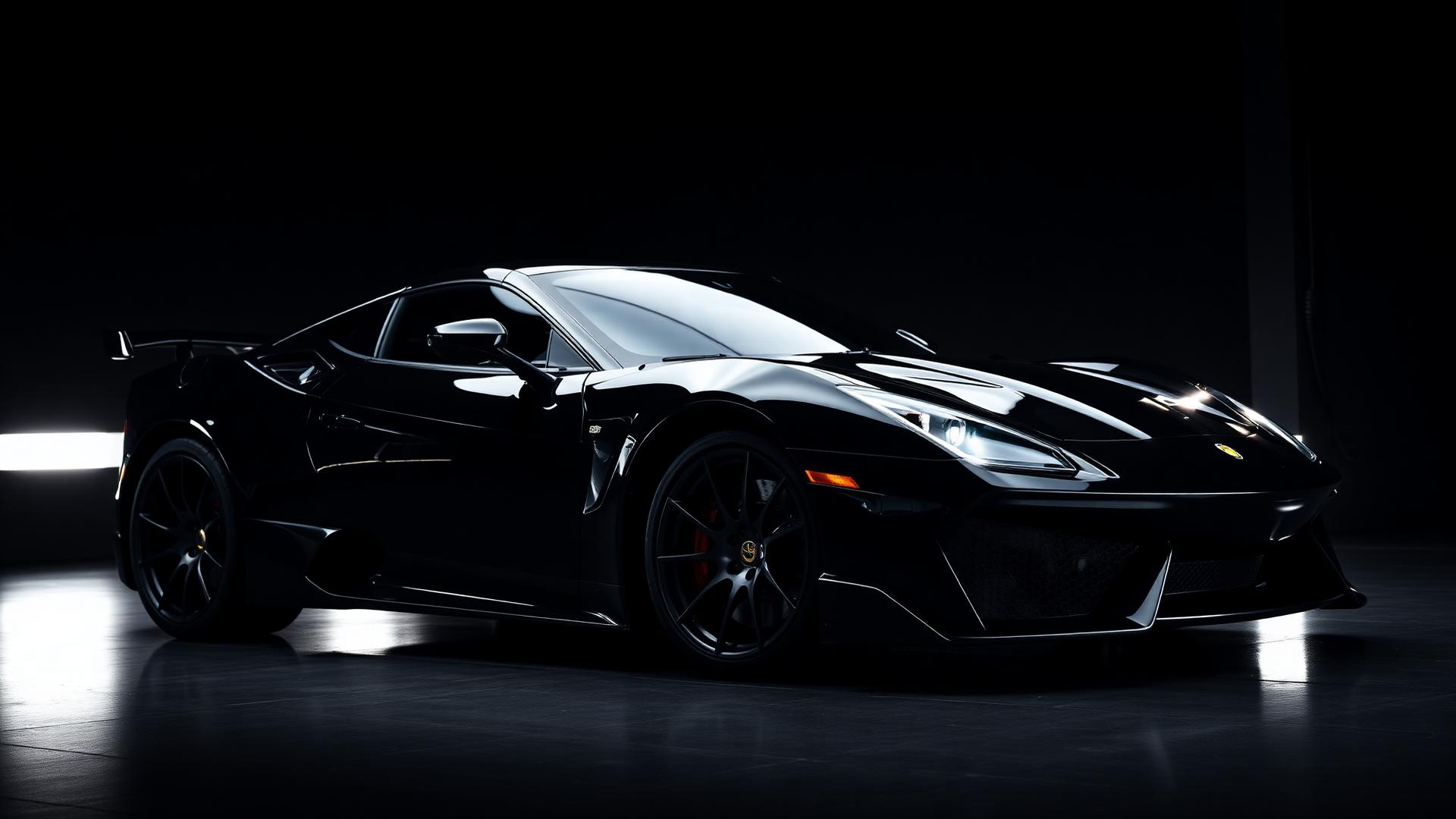 Luxury black sports car detailed